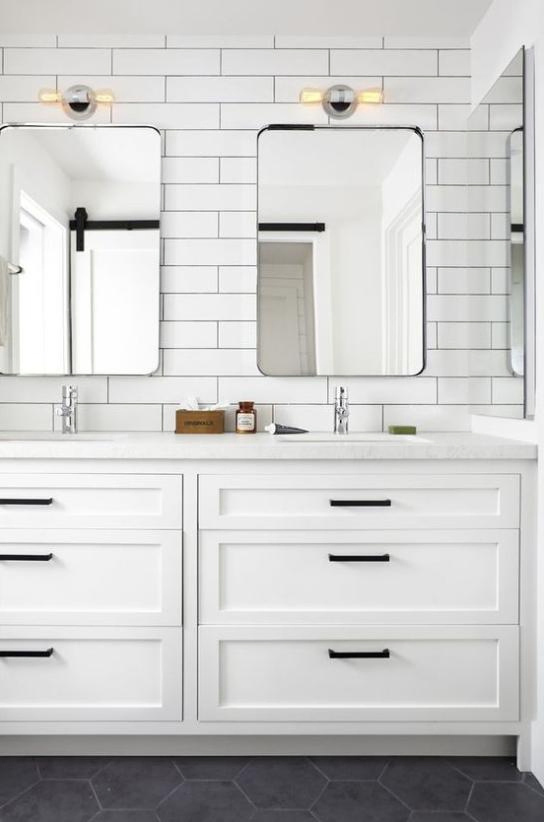 Transitional Gray Floor Laundry Room Design White High Gloss Lacquer Washer Dryer Cabinets