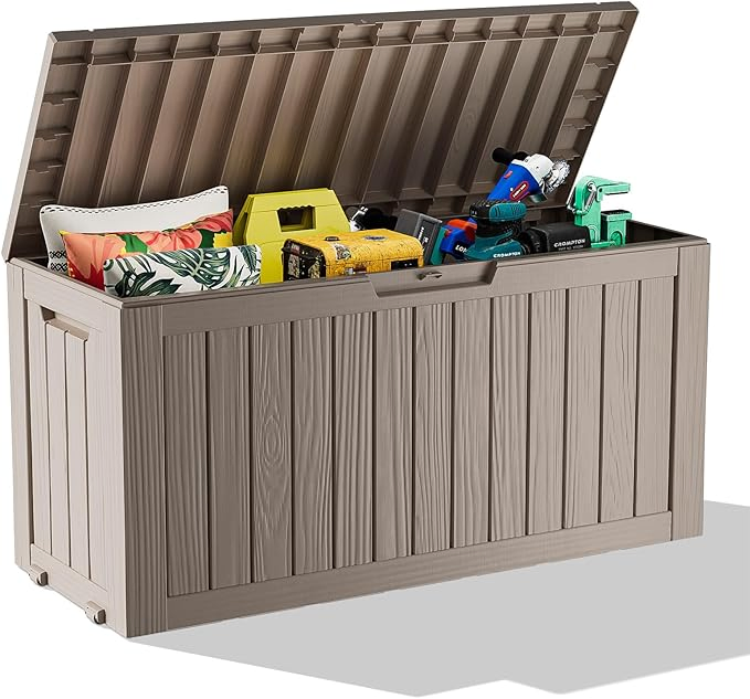 Resin Deck Box, Lockable Patio Outdoor Storage Box
