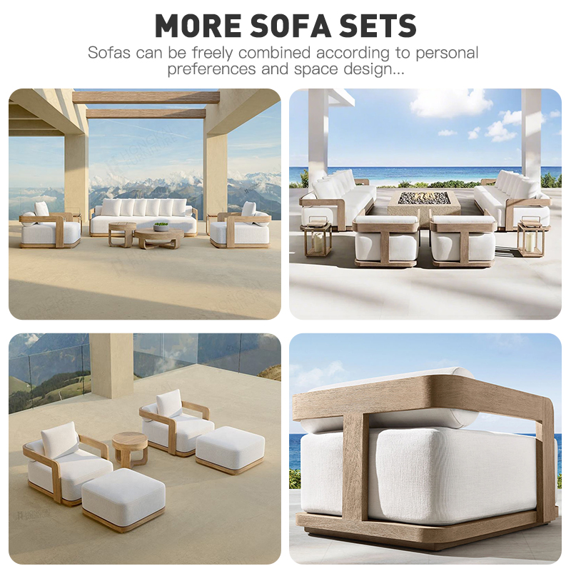 High-End Garden Sofa Set Luxury Yacht Solid Wood Sofa Hotel Patio Outdoor Furniture Design Villa Backyard Teak Sofa