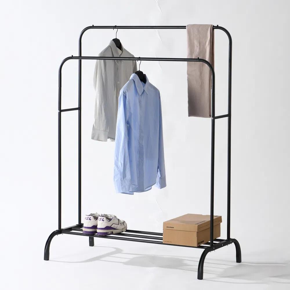 Durable Double Rod Garment Rack Collapsible Metal Clothes Rack Adjustable Hanging Rack
