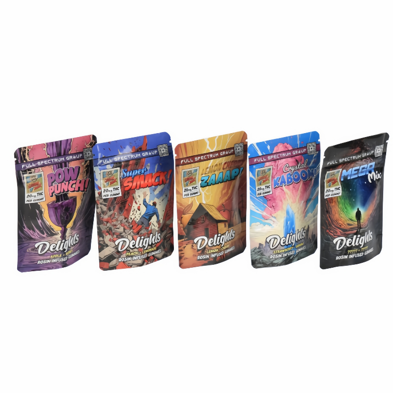 Custom Printed Cannabis Sealable Bags  Windowed Marijuana Gummy Bags  Mylar Marijuana Gummy Bags