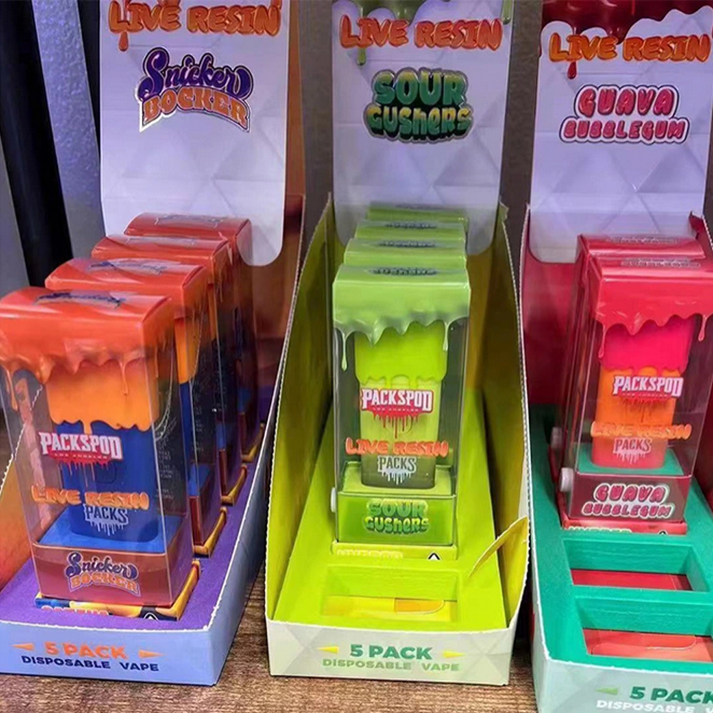OEM Packwoods Packspod Disposable Vape features child-resistant packaging, offering 5,000 puffs with a 12mL e-liquid capacity, and is equipped with a 1,400mAh USB-C rechargeable battery. Manufacturer, Factory