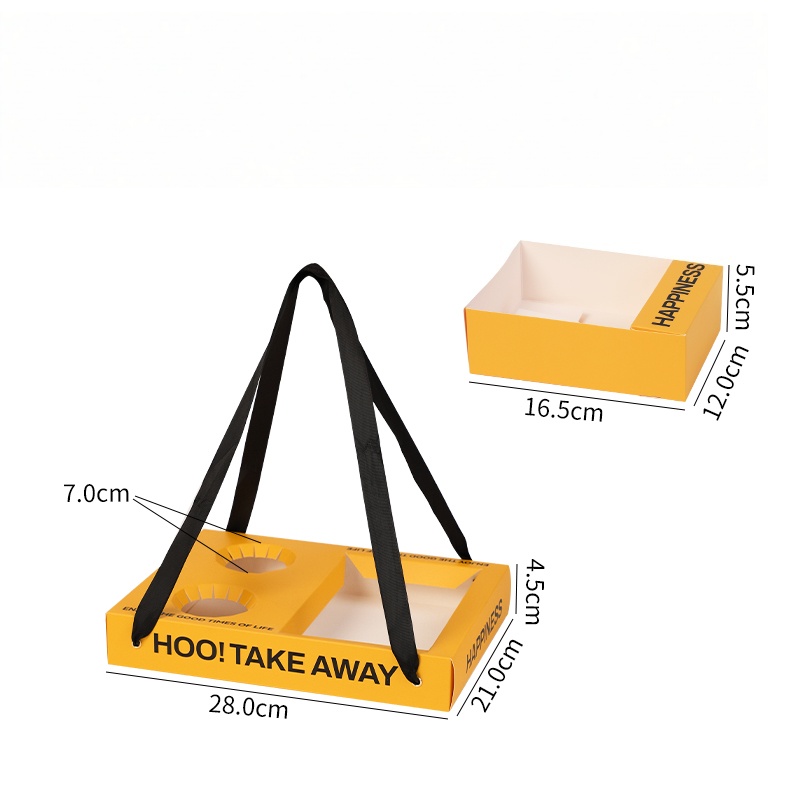 ODM Customized Sandwich Cake Toast Cafe Beverage Cup Embedded Hand-Held Paper Tray Box for Coffee Shop Manufacturers, Companies