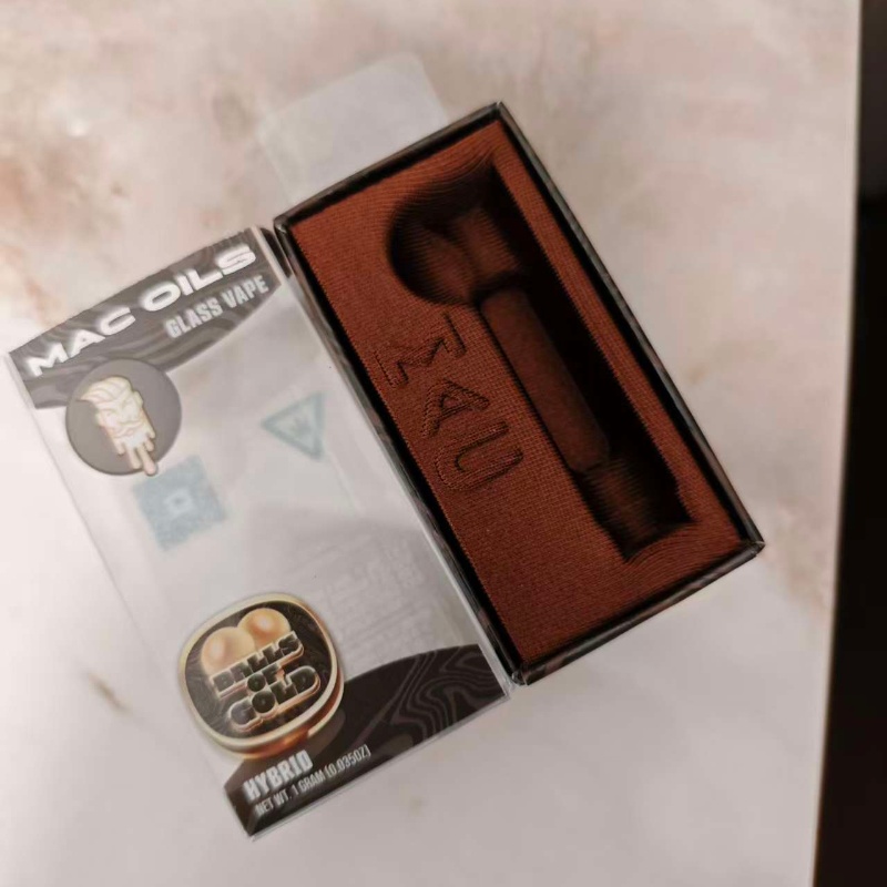ODM MAC Oils Balls of Gold Hybrid Glass Vape - 1 Gram Premium Cannabis Distillate Vape Pen with Custom Embossed MAC Logo Liner & Branded Clear Retail Packaging Manufacturers, Factories