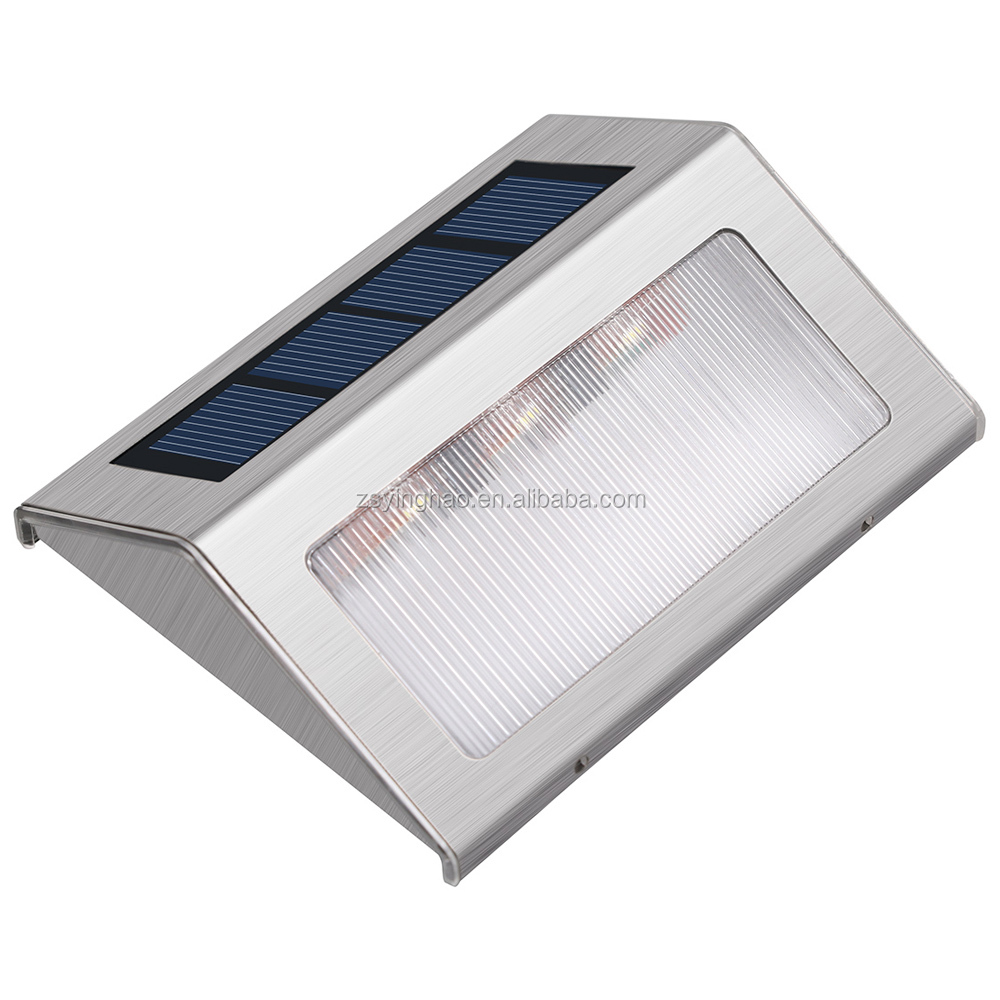 Fashion Stainless Steel Solar LED Pathway Step Lights IP65 Wall Lights Mounted for Stairs Solar Panel and Battery Power Supply