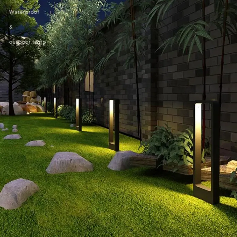 IP65 Waterproof AC Powered Led Garden Lawn Lamp Modern Aluminum Pillar Outdoor Courtyard Landscape Bollards Light
