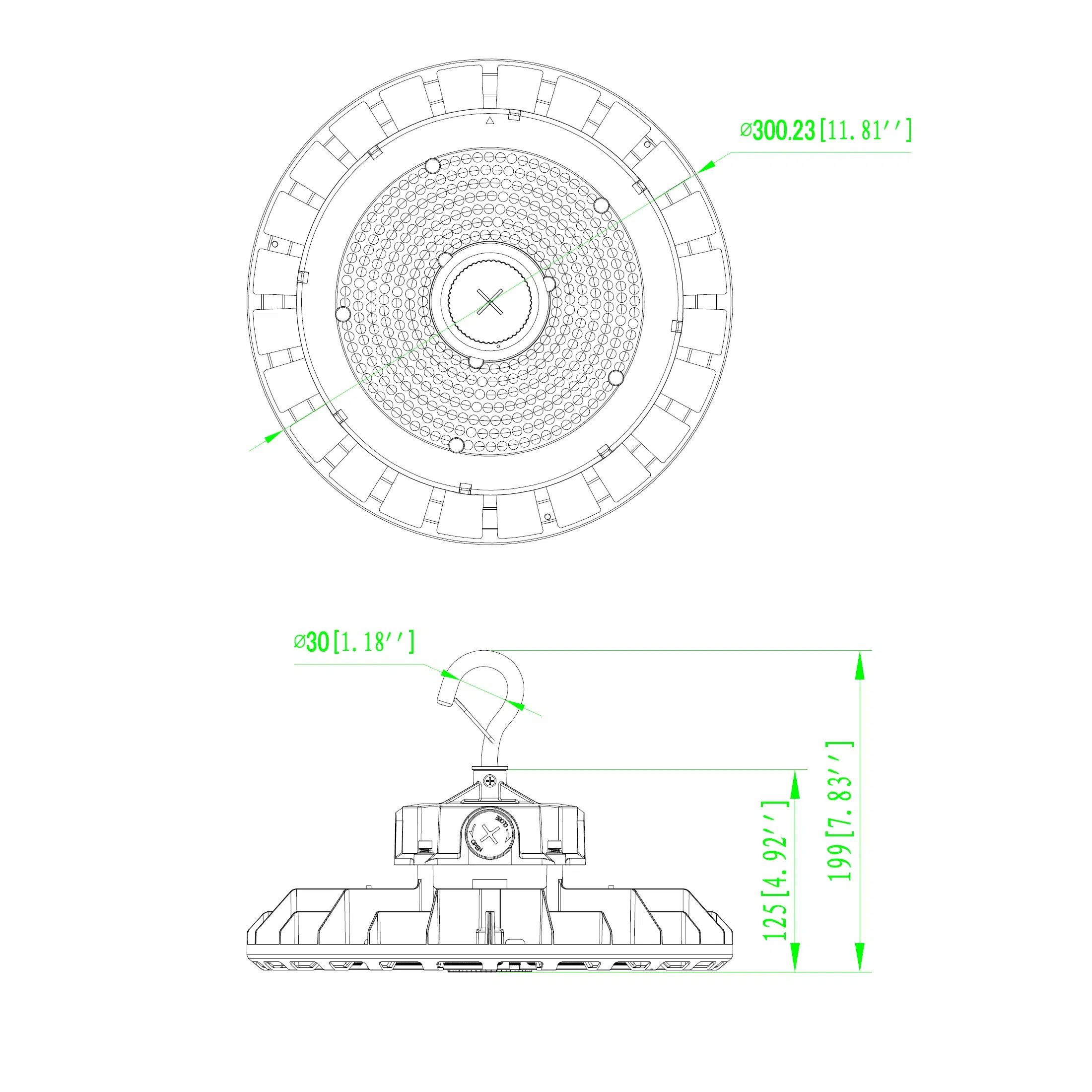 Adjustable UFO High Bay Light - 120/200W LED 16000-32000 Lumens 3500K-5000K White/Black Housing