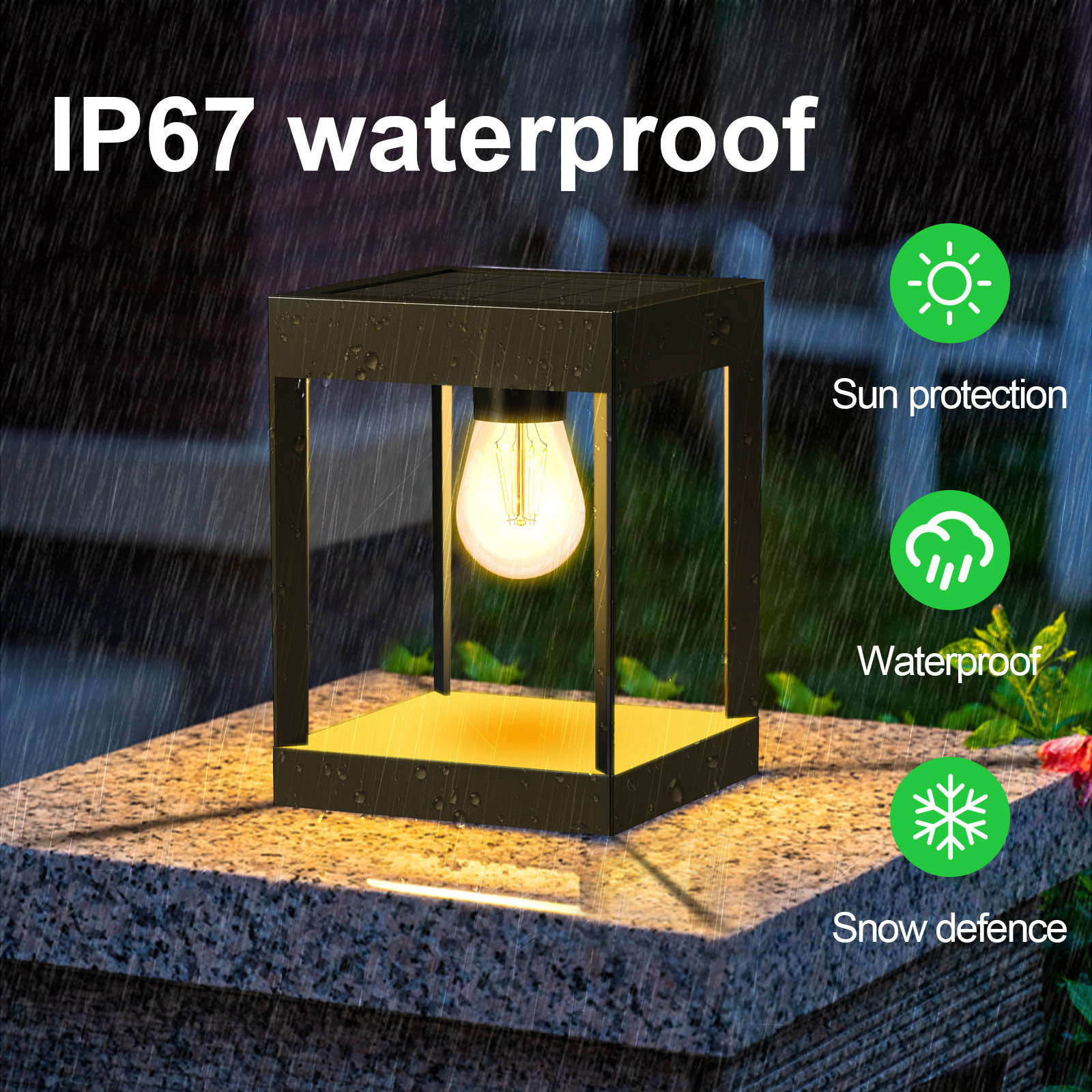 Intelamp Waterproof Outdoor Stake Solar Garden Post Lights Decorative Pathway Lawn Lamps Bollard Light