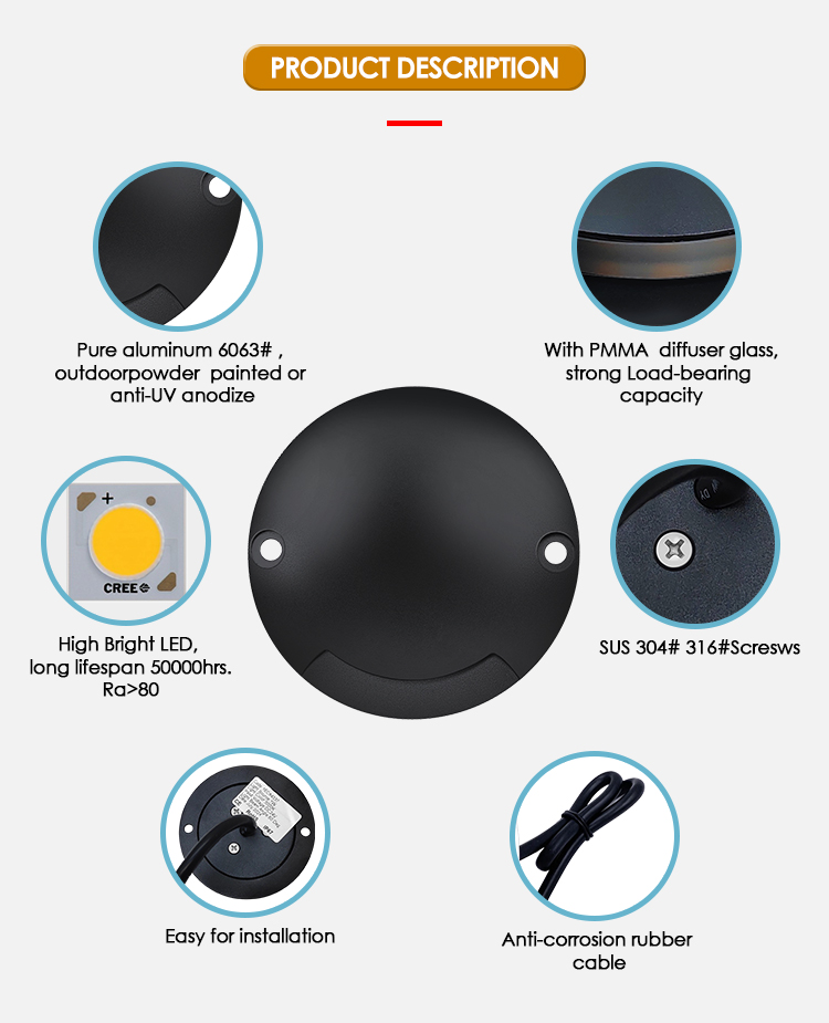 Outdoor IP67 Recessed Mounted Step Light RGB LED Inground Light Stainless Steel Front Cover Dimmable 2-Year Warranty for Garden