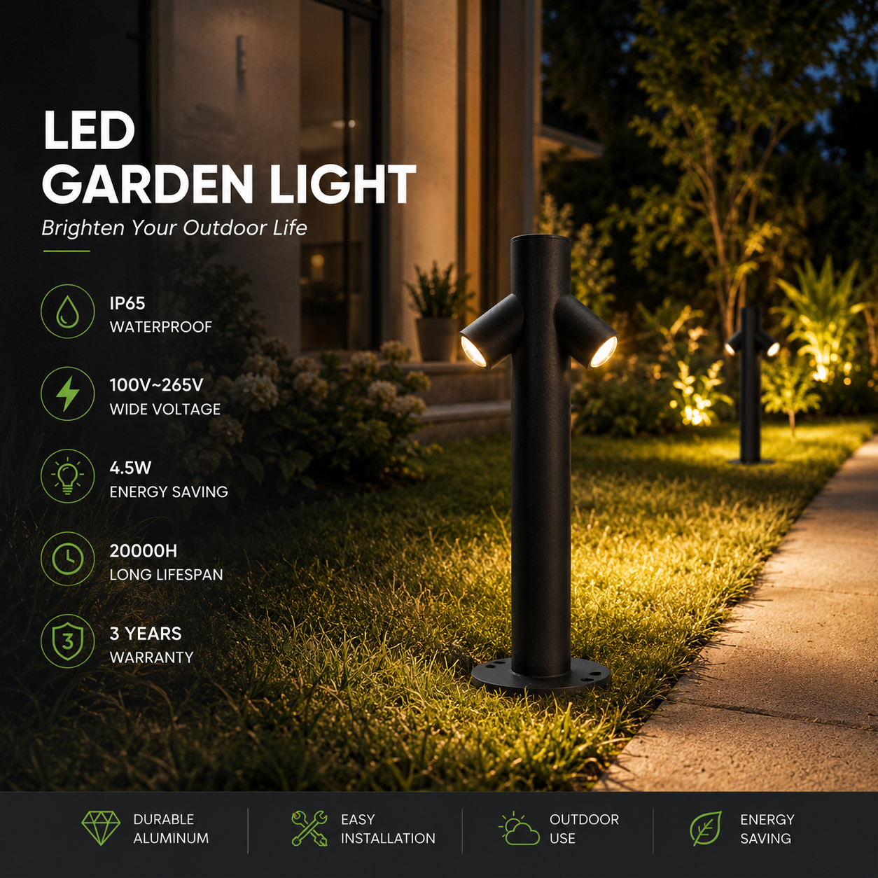 Modern LED Garden Bollard Light IP65 Waterproof Outdoor Lawn Pathway Lamp Aluminum Landscape Lighting