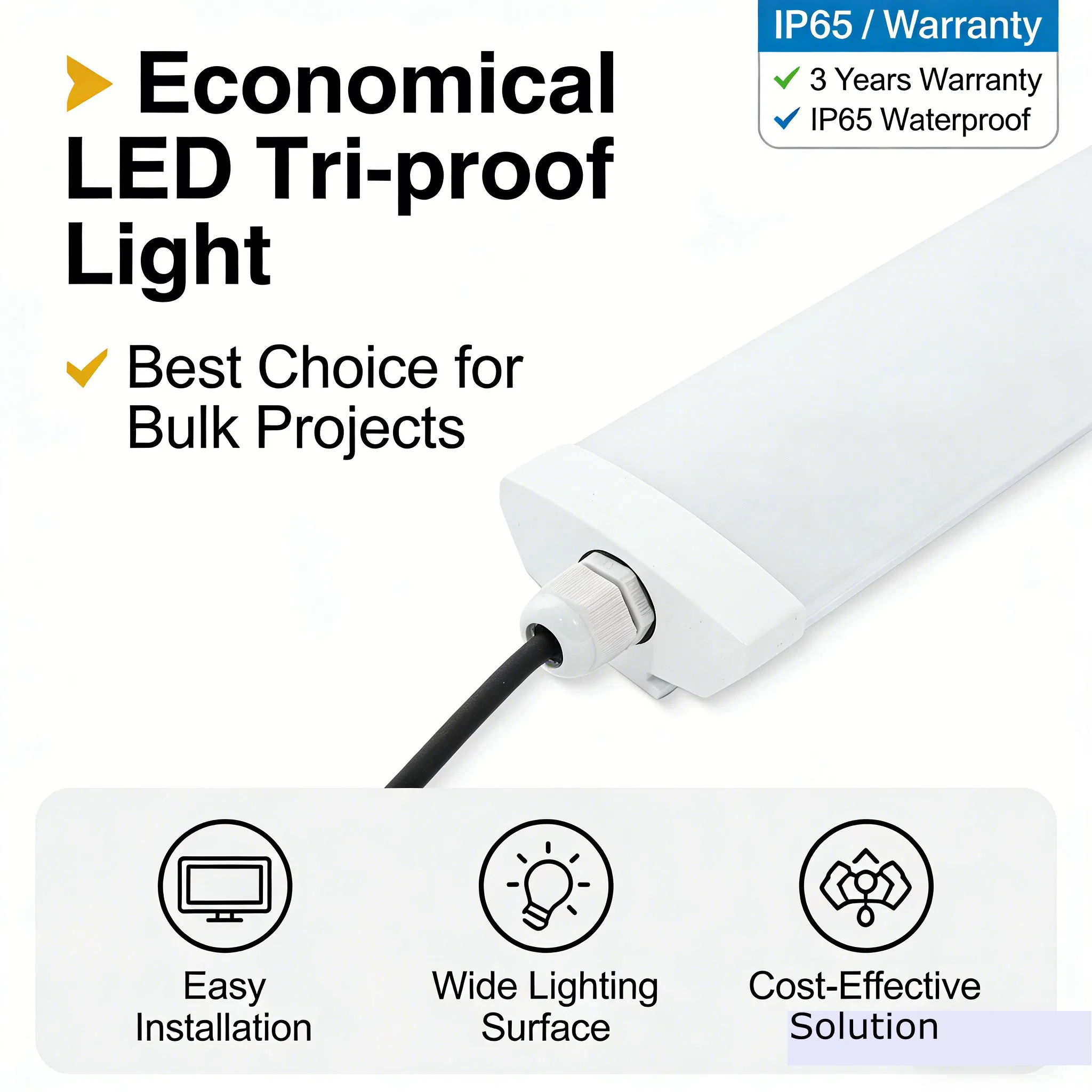 Linkable LED Tri-Proof Light, IP65 Waterproof LED Batten Light, 2FT 20W LED Linear Vapor Tight for Parking Lot, Car Wash, Basement, ETL Listed LED Shop Light Fo