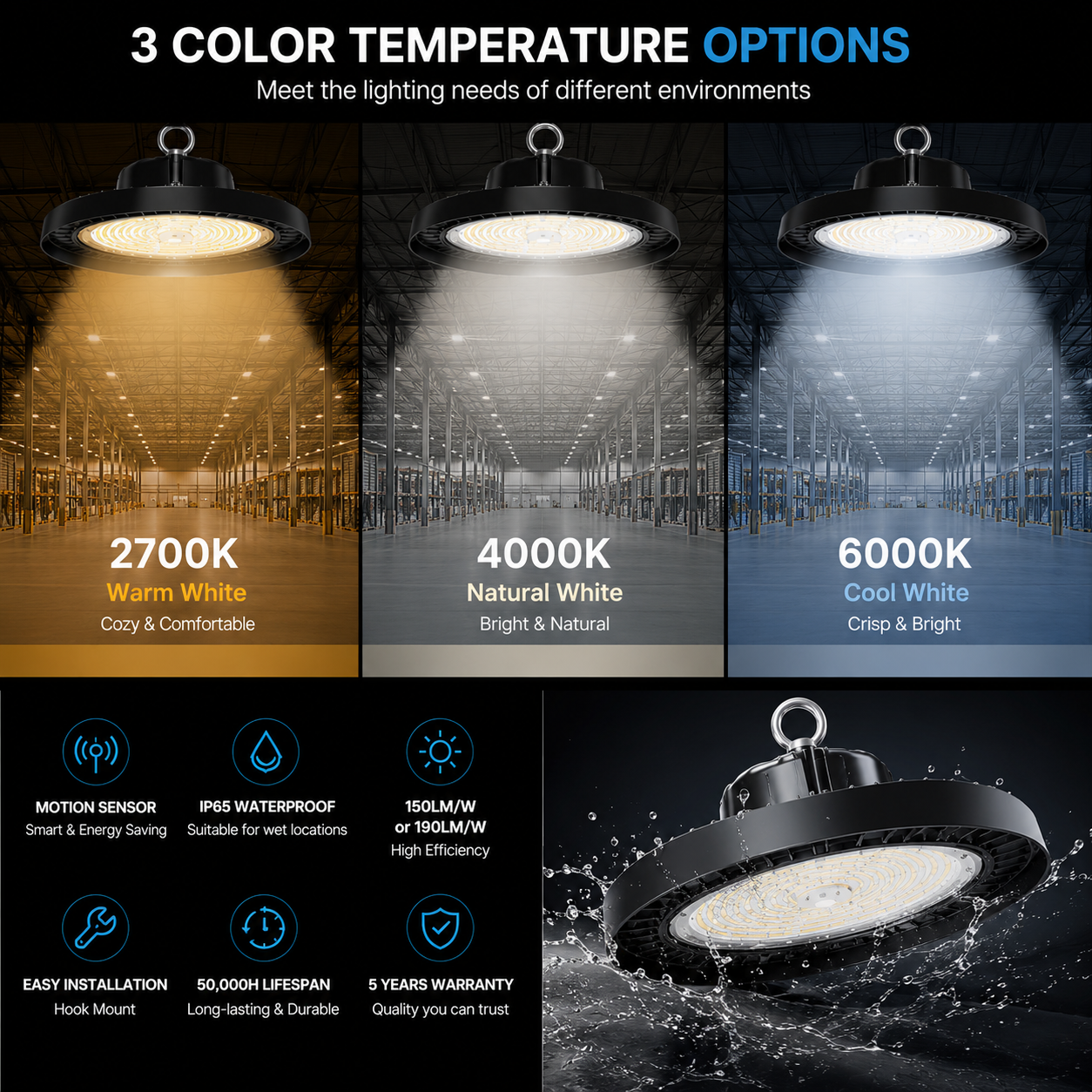 Wholesales 3CCT 3Power Switchable 200W Garage UFO Workshop Highbay Lighting Commwecial Industrial Led High Bay Light