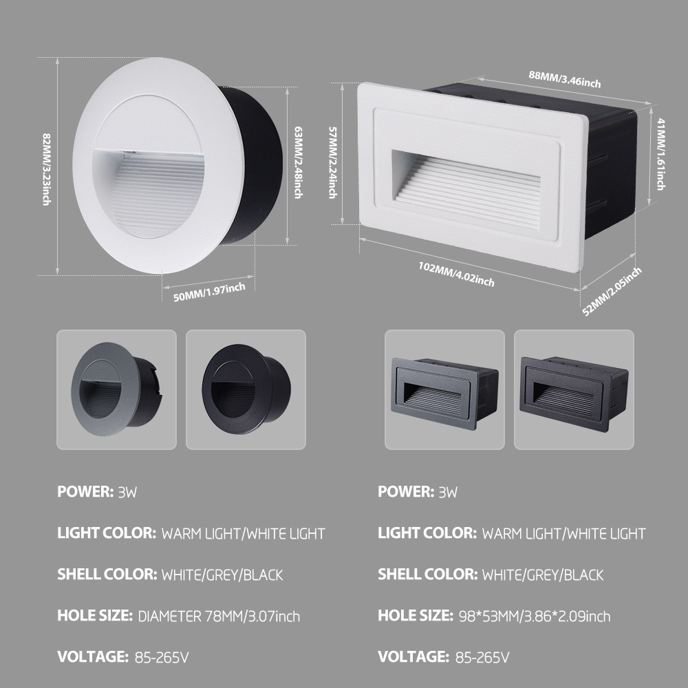 AC85-265V LED Wall Lamp Led Foot Light Waterproof Wall Corner Light Corridor Step Stair Light Rectangle Round Outdoor Aluminum