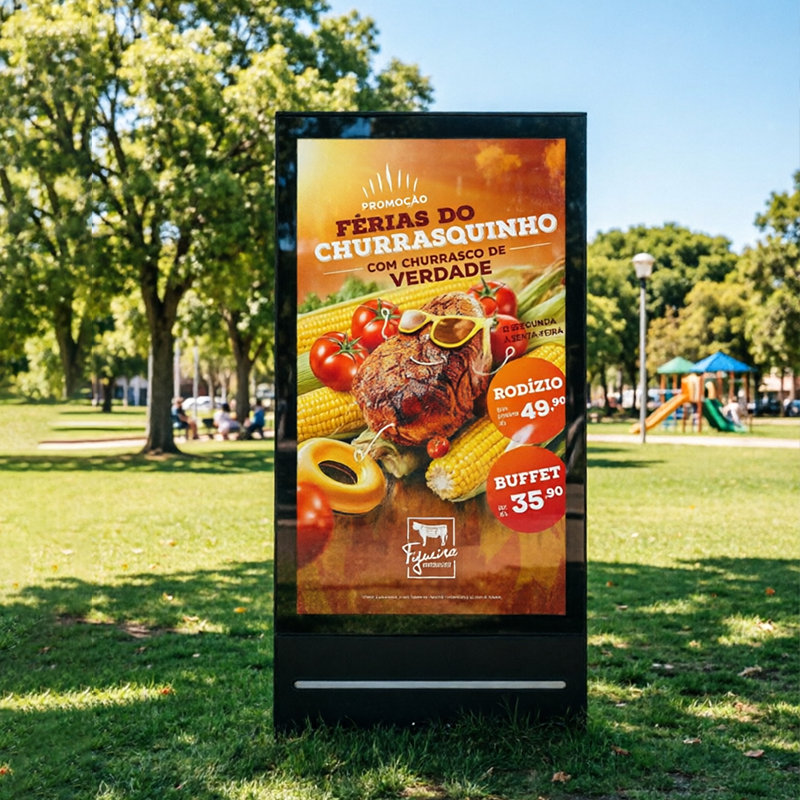 Outdoor Digital Signage Portable Battery Powered LCD Menu Board High Brightness Mobile Kiosk With LED Light Strip