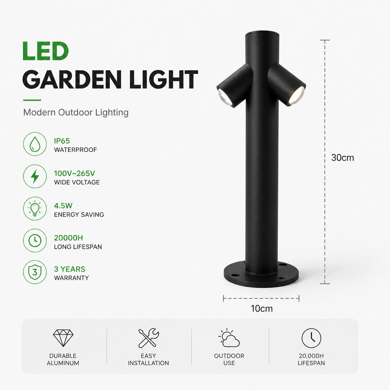 Modern LED Garden Bollard Light IP65 Waterproof Outdoor Lawn Pathway Lamp Aluminum Landscape Lighting