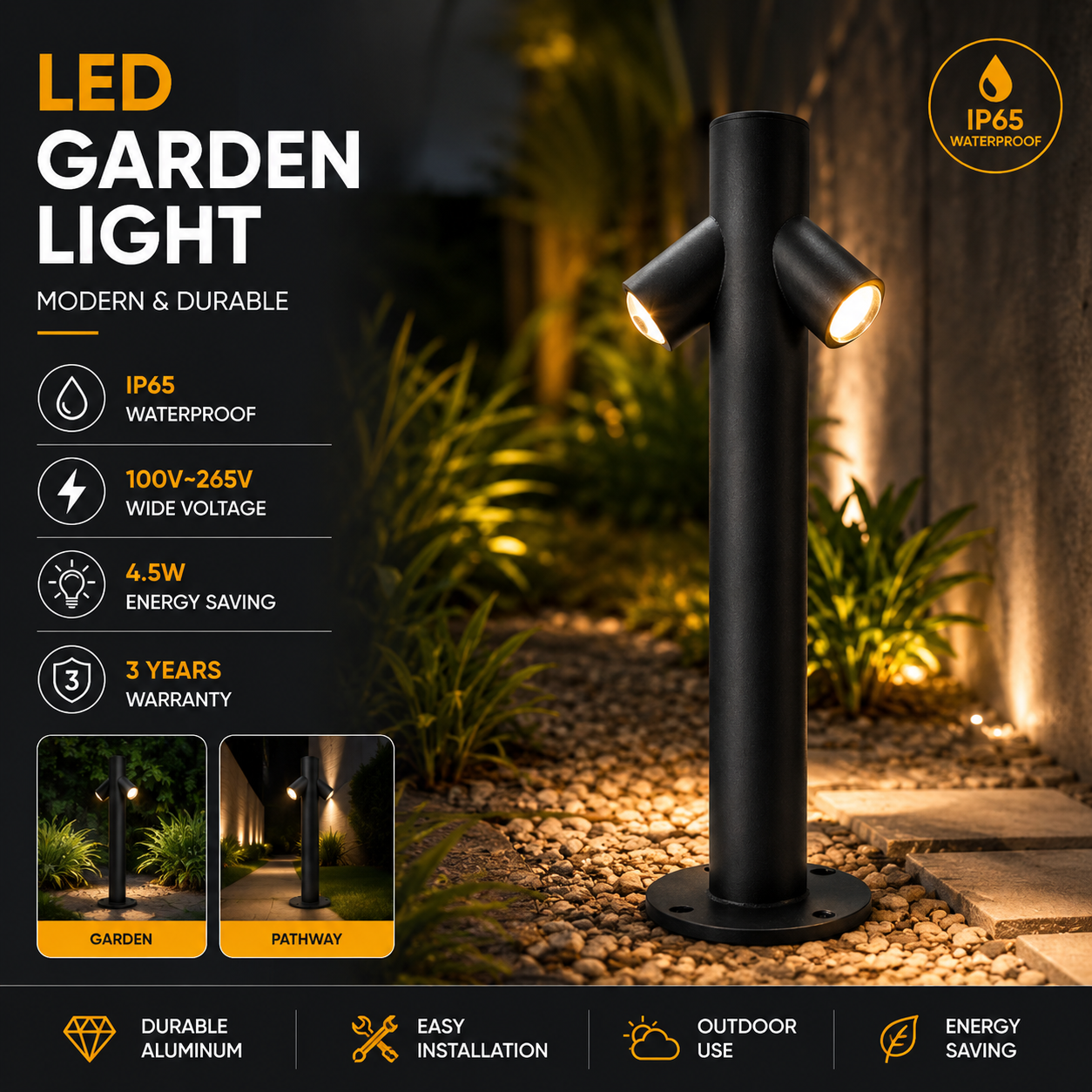 Modern LED Garden Bollard Light IP65 Waterproof Outdoor Lawn Pathway Lamp Aluminum Landscape Lighting