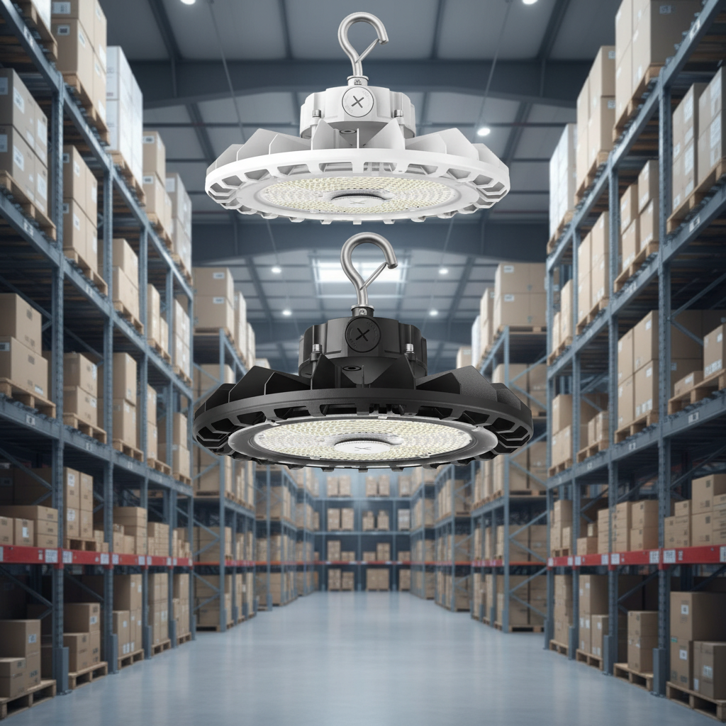Adjustable UFO High Bay Light - 120/200W LED 16000-32000 Lumens 3500K-5000K White/Black Housing