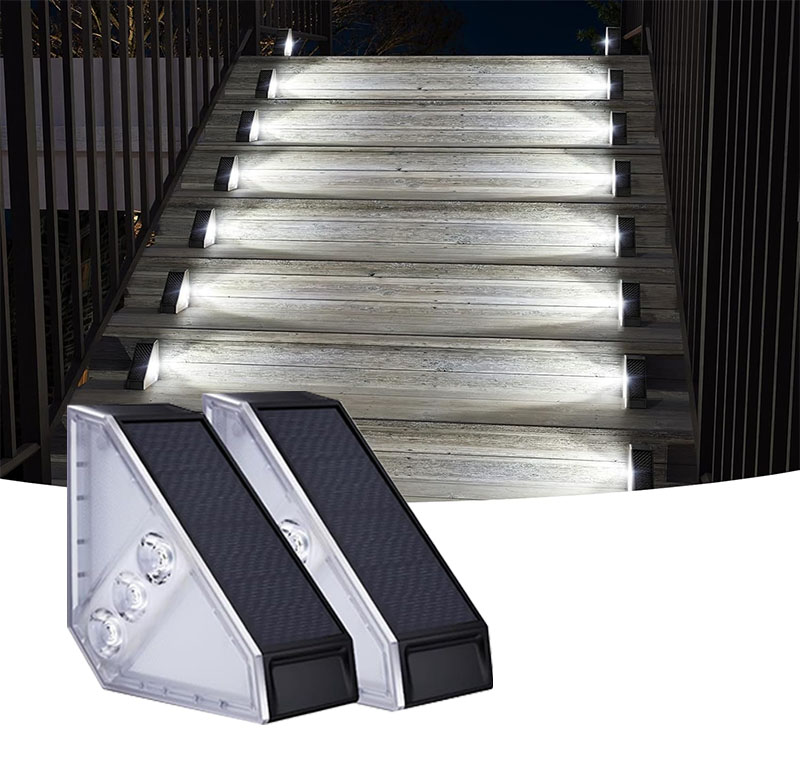 Solar LED Outdoor Step Light 3 LED Warm White Stair Deck Lights for Front Porch Step Patio Decor Lighting