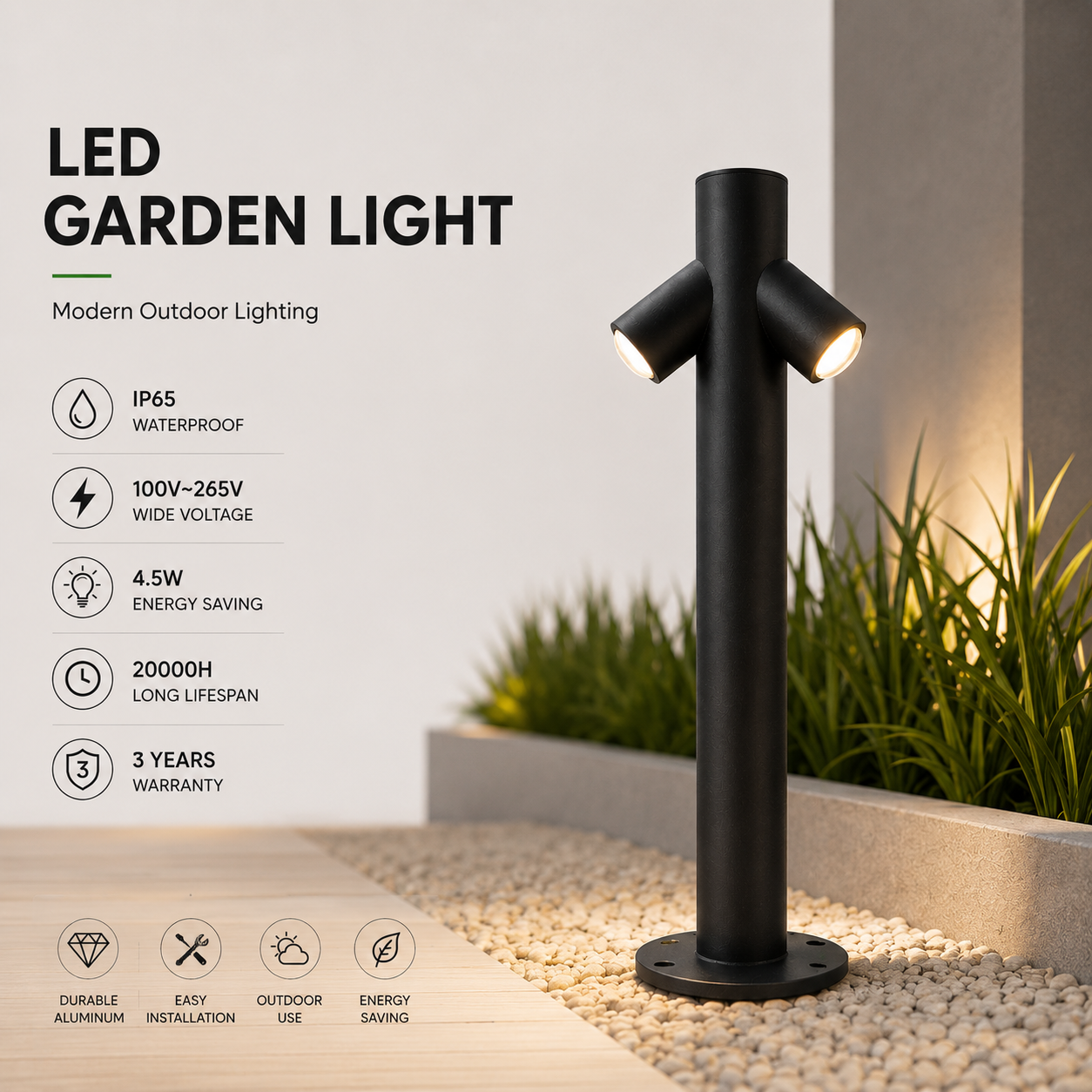 Modern LED Garden Bollard Light IP65 Waterproof Outdoor Lawn Pathway Lamp Aluminum Landscape Lighting