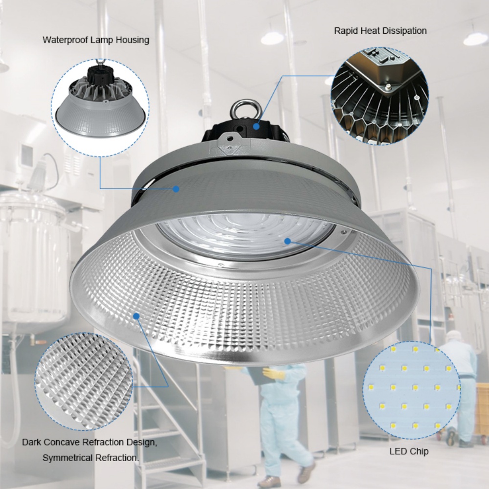100W 200W 250W High Bay for Commercial Lighting Factory Warehouse UFO Plug Play Shop Lights IP66 Waterproof Aluminum CE