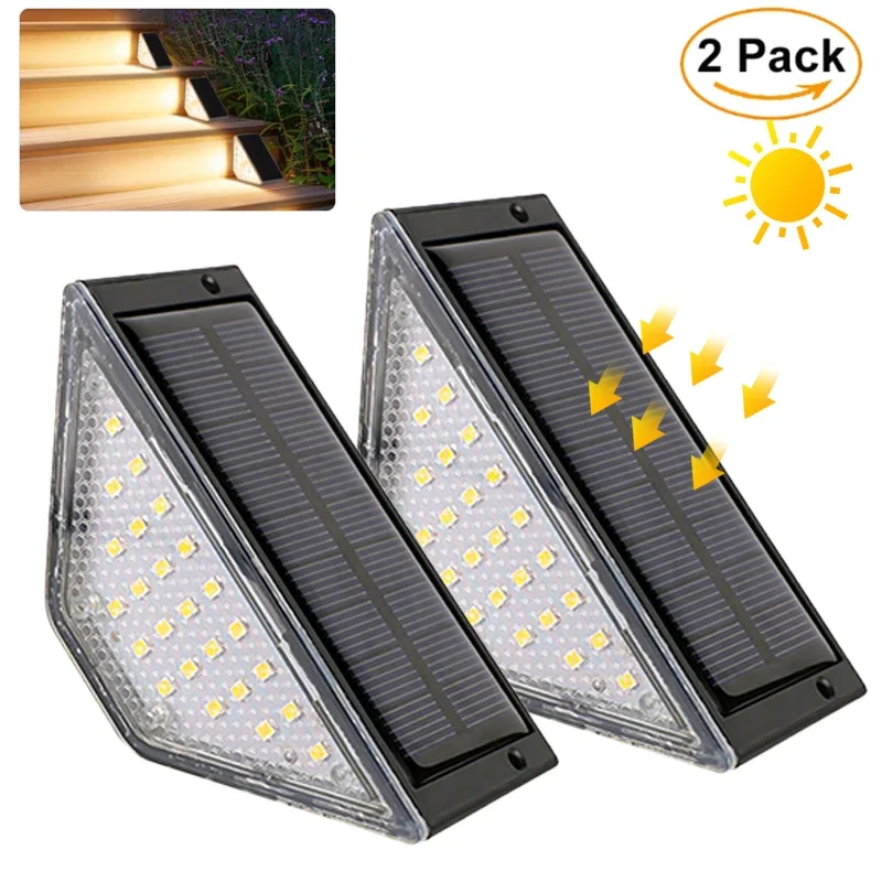 Outdoor Lighting 24 LED Solar Step Lights for Outside 14500 Battery Polysilicon IP65 Waterproof Landscape Solar Wall Deck Lamps