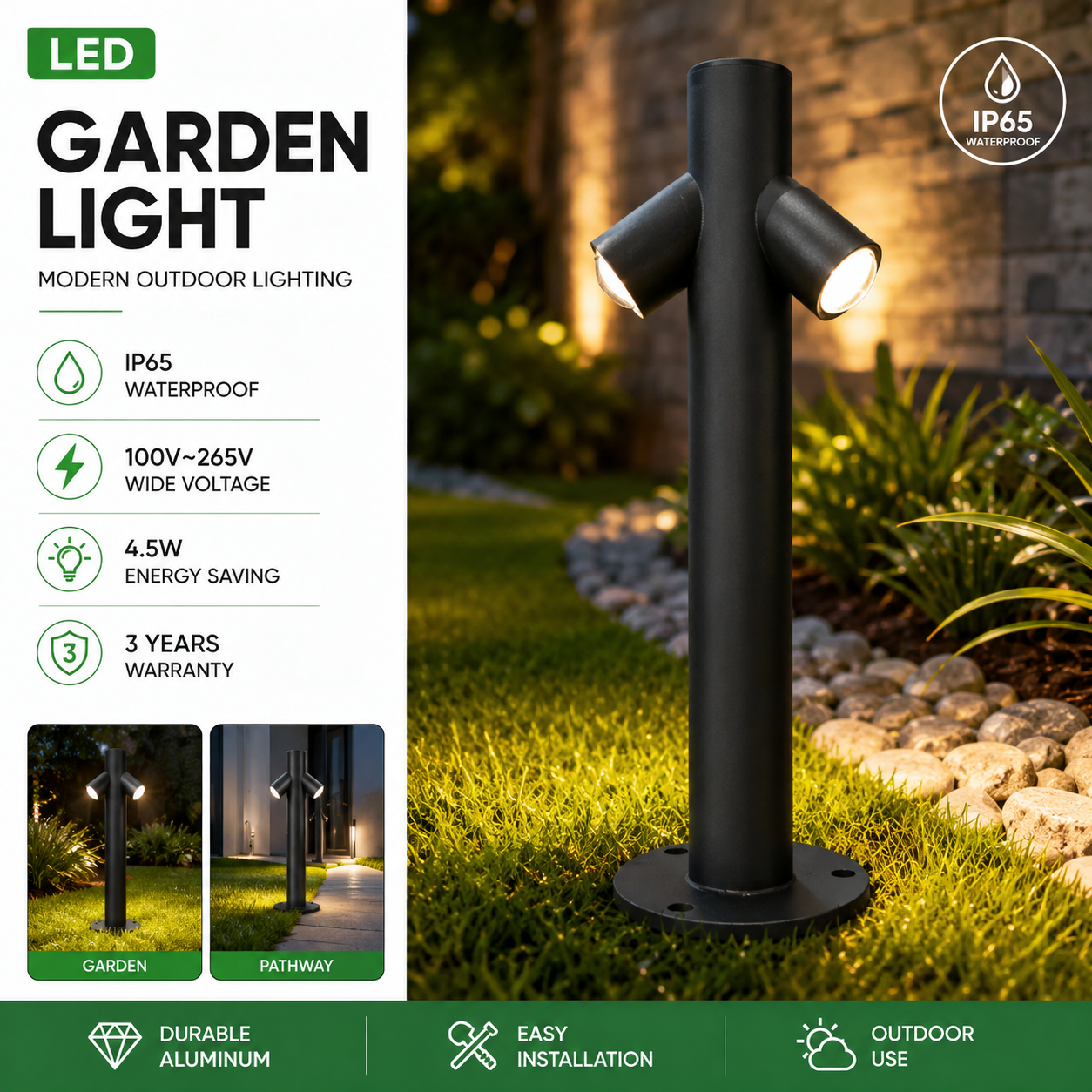 Modern LED Garden Bollard Light IP65 Waterproof Outdoor Lawn Pathway Lamp Aluminum Landscape Lighting