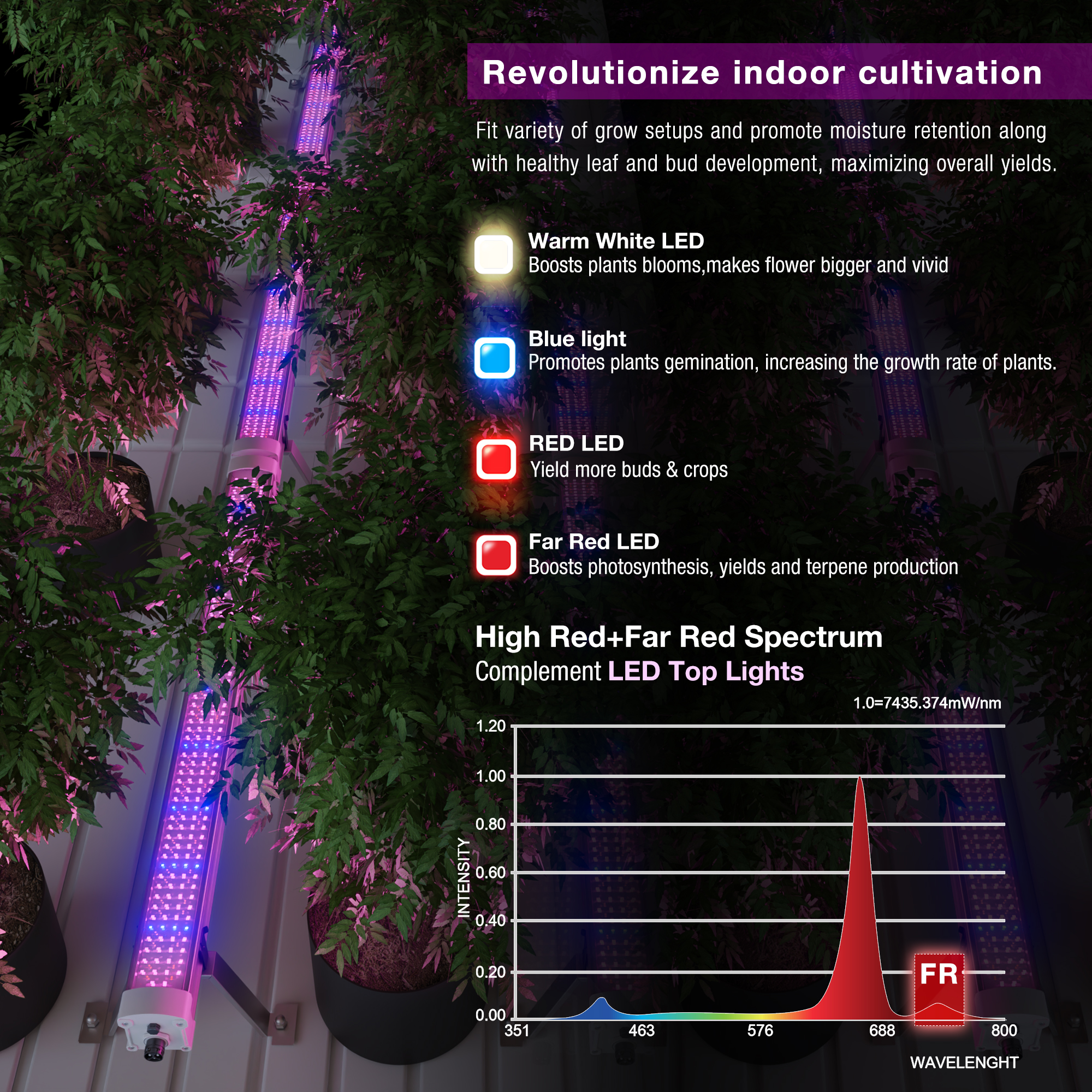 2025 Newest 120W IP66 LED Grow Light Under Canopy With Far Red High PPE 30% Boost Harvest LED Lm301h Chip For 4FT Plant Growing
