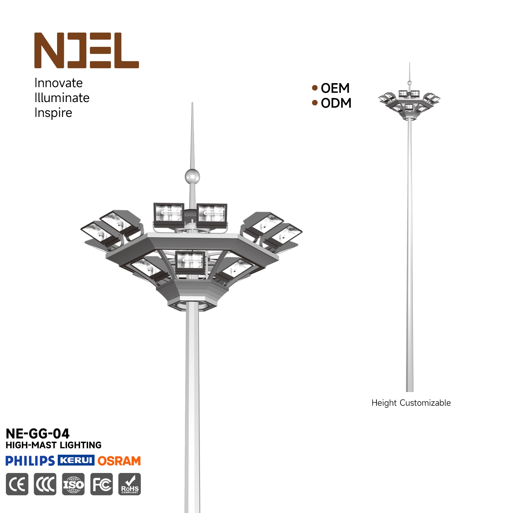 High Mast Light LED for Stadium Road Cost-Effective IP66 Dustproof Anti-Humidity Easy Installation