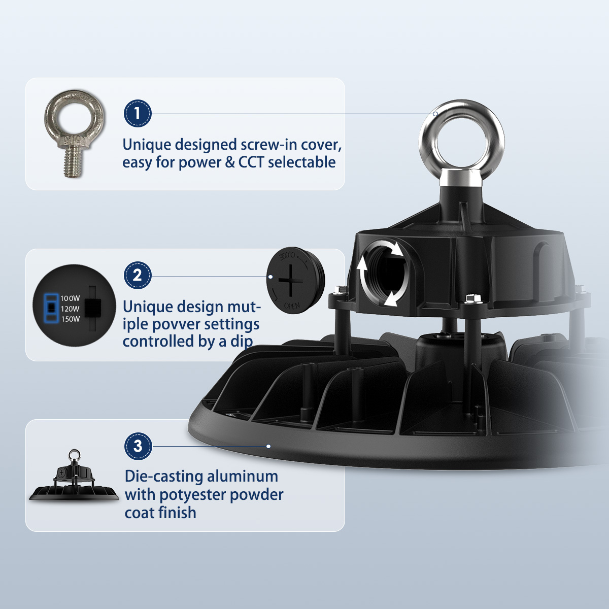 Customization Beam Angle 110&deg; 90&deg; Ceiling Light Wattage Selectable with Loop UFO Led High Bay Light for Industrial Lighting