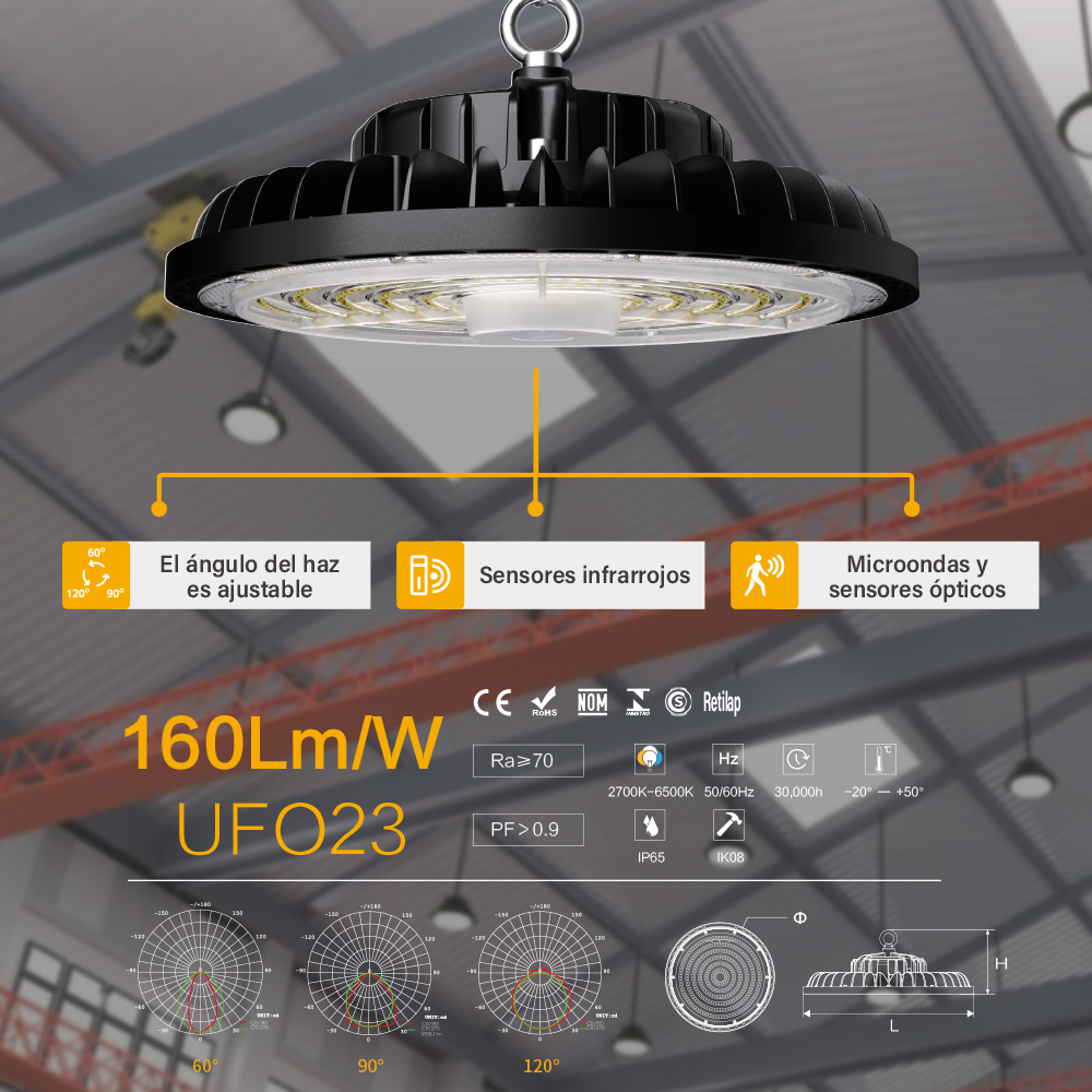 High Efficiency 160lmW UFO LED High Bay Light 100W 150W 200W Industrial Warehouse Lighting