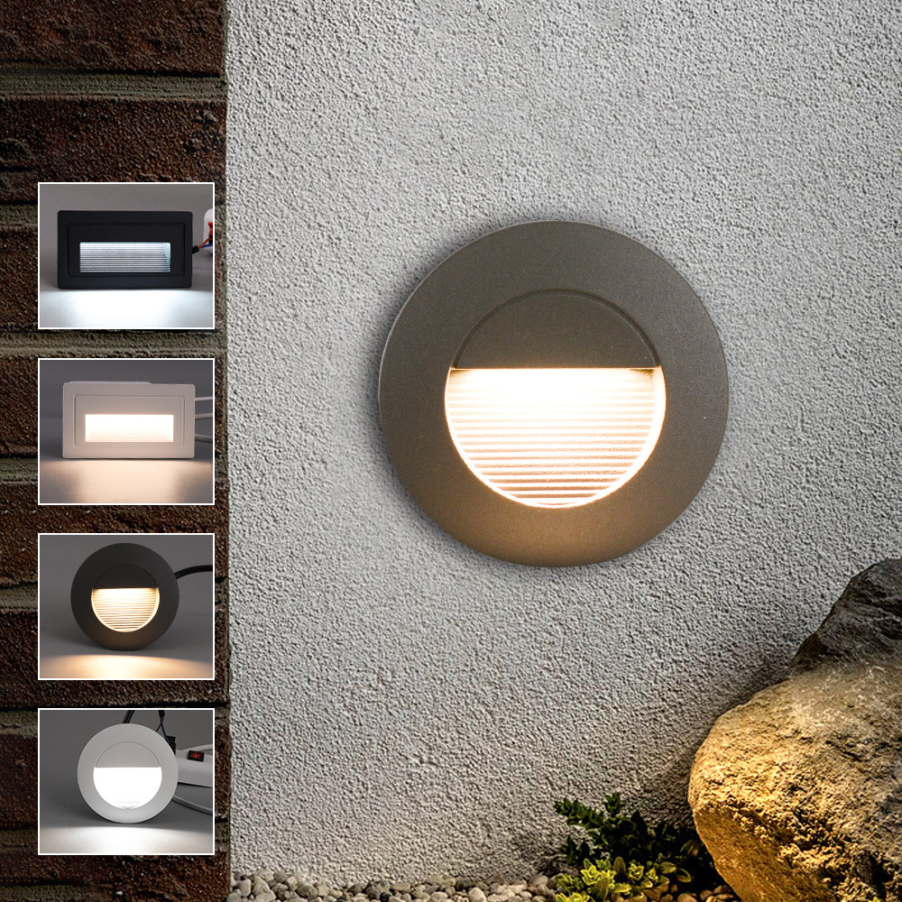 AC85-265V LED Wall Lamp Led Foot Light Waterproof Wall Corner Light Corridor Step Stair Light Rectangle Round Outdoor Aluminum