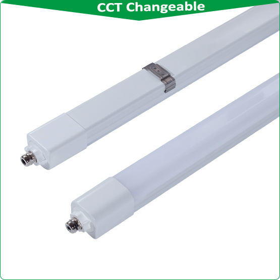 Microwave Sensor LED Tri-Proof Light 170lm/W High Efficacy 20W 25W 30W 36W Power Selectable Linkable Linear Light IP66 Waterproof Ik10 Industrial Warehouse