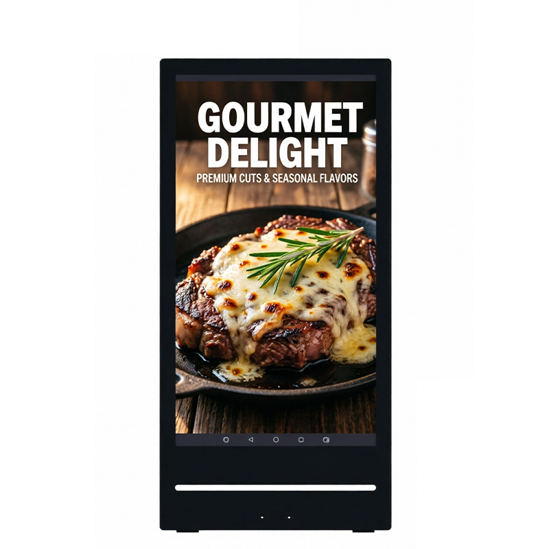 Outdoor Digital Signage Portable Battery Powered LCD Menu Board High Brightness Mobile Kiosk With LED Light Strip