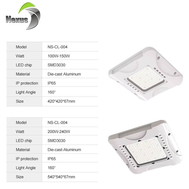 Newest Design High Power Waterproof Industry Parking Garages 100w 150w 200w 240w Led Canopy Light For Gas Station