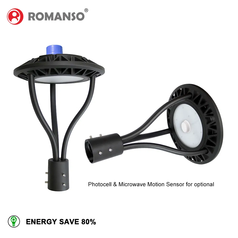 Romanso ETL Dlc LED Post Top Light IP65 Waterproof 5 Years Warranty 60W 100W 150W 130lm/W LED Post Top Area Lighting