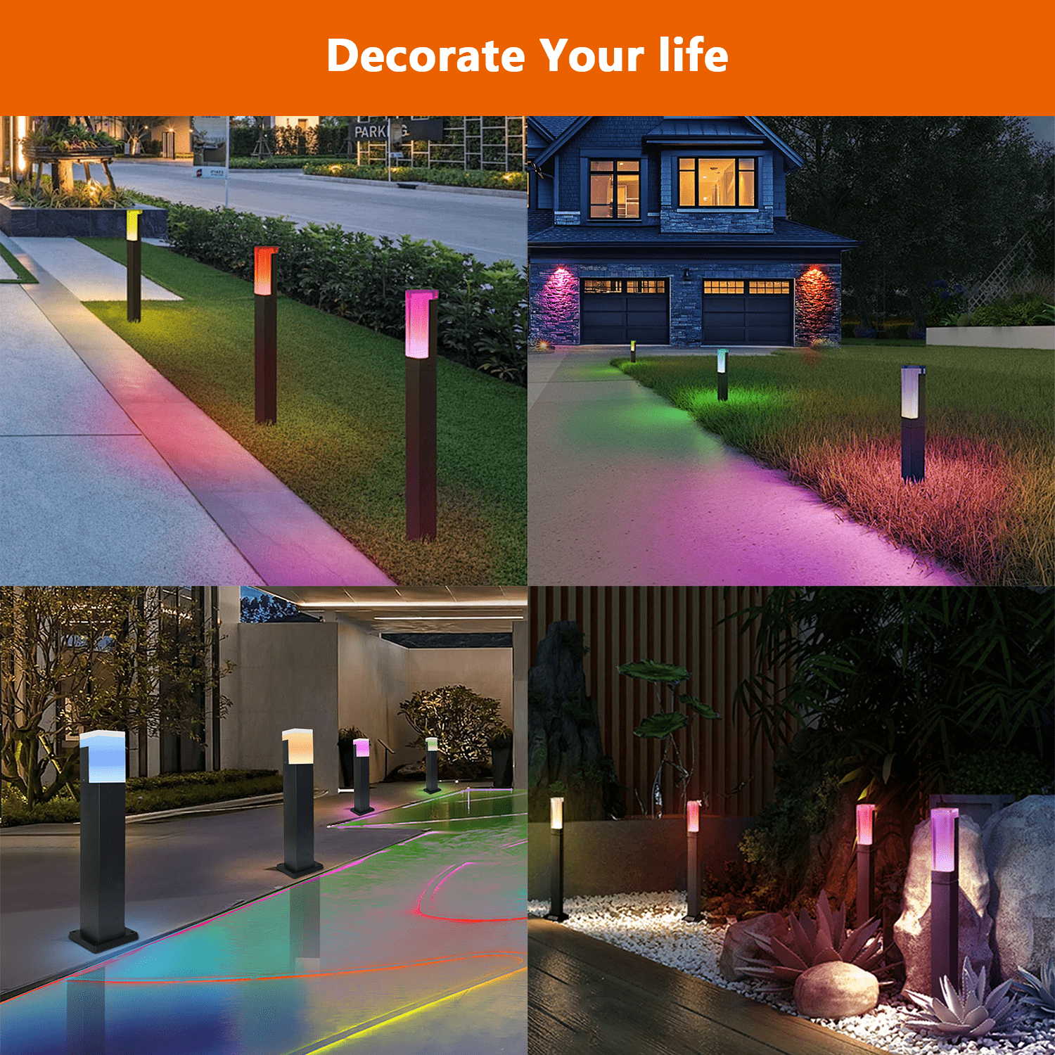 Gouly Smart App Control RGBW LED Bollard Light 6W 24V IP65 Waterproof Outdoor for Garden Pathway Landscape Lighting Decoration
