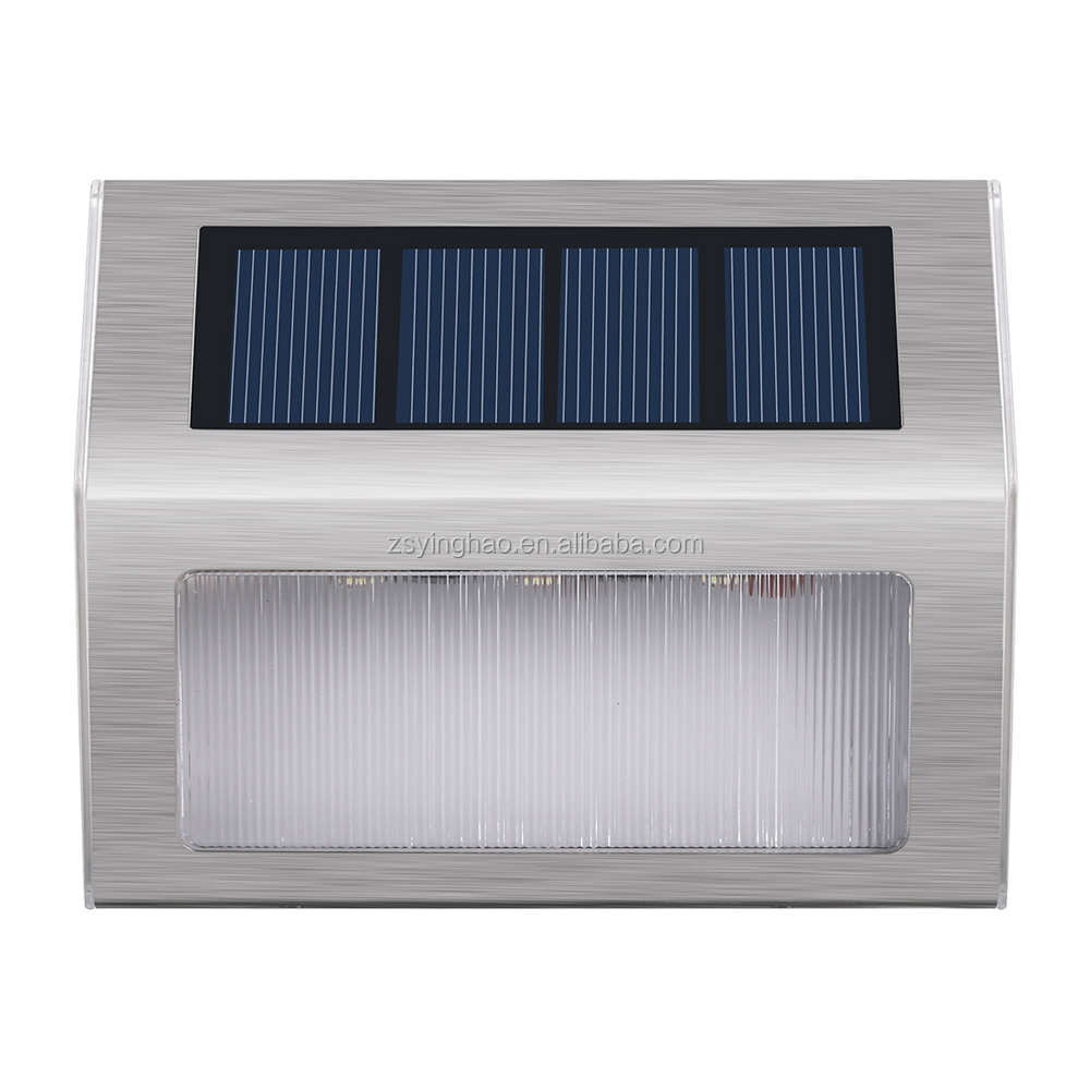 Fashion Stainless Steel Solar LED Pathway Step Lights IP65 Wall Lights Mounted for Stairs Solar Panel and Battery Power Supply