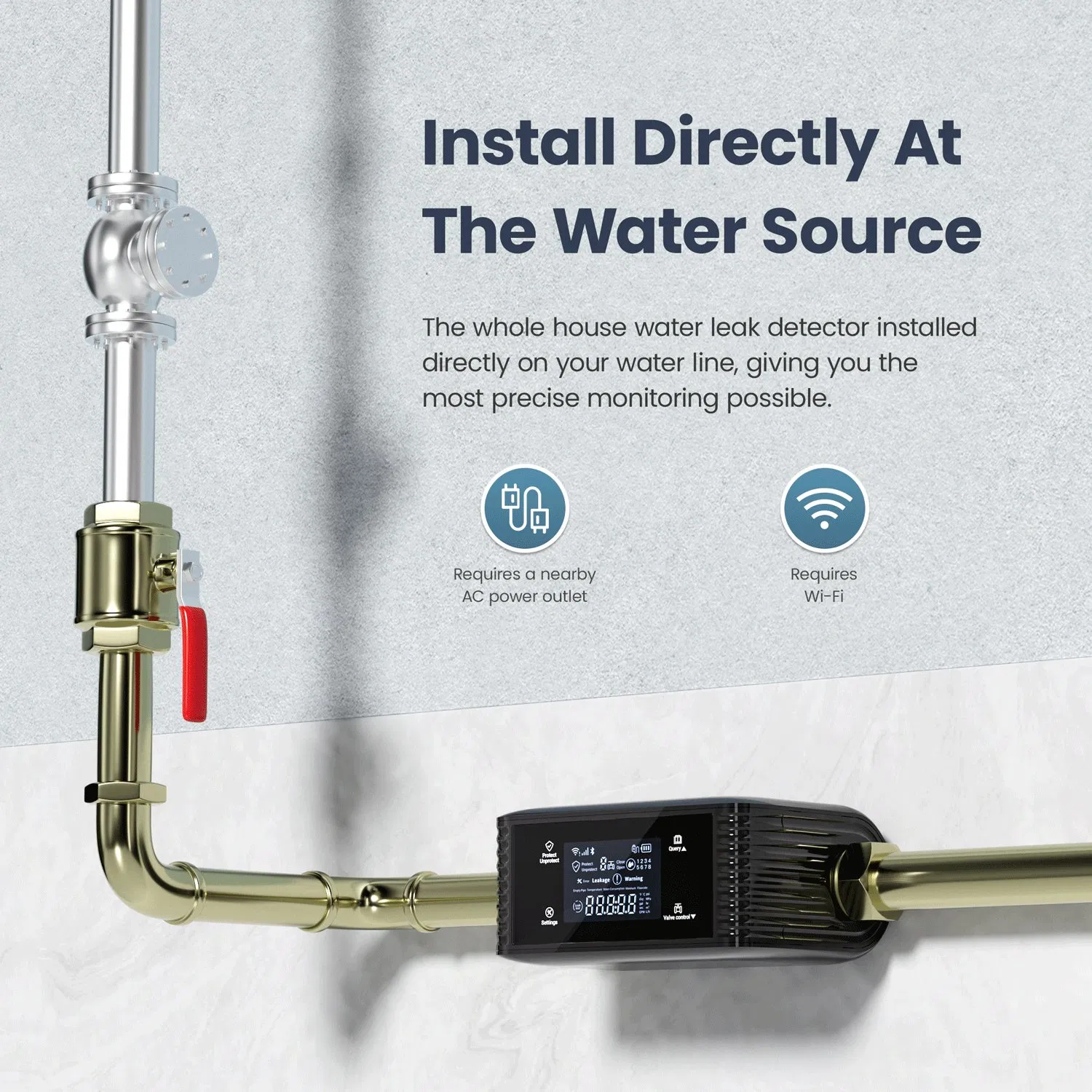 Whole-House Filtration System Integrating Water Leakage Detection and Automatic Valve Closing