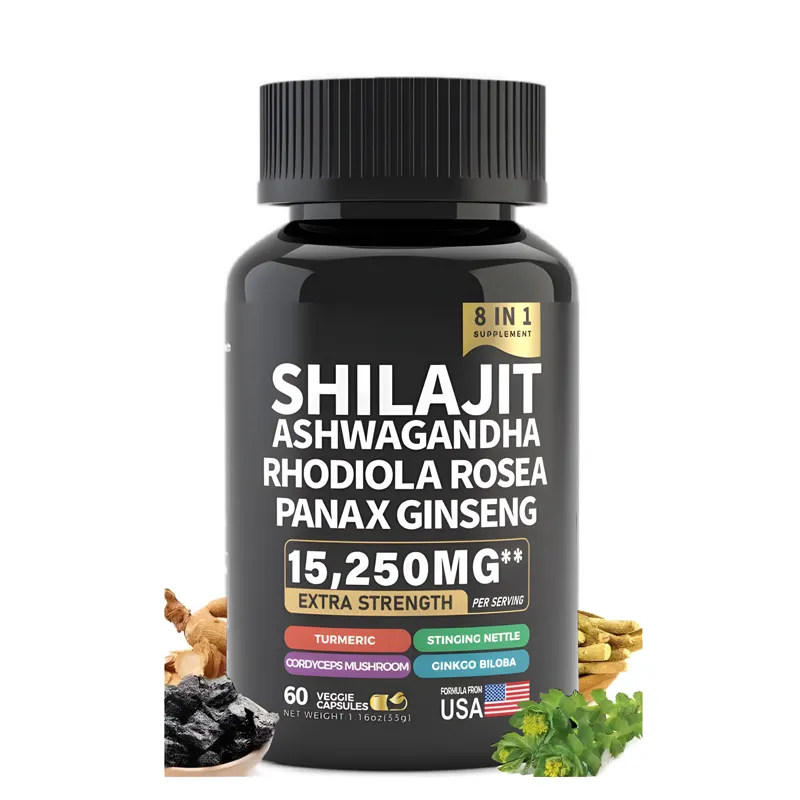 Cápsulas personalizadas de alta qualidade de Rhodiola Rosea, Ginseng, Aloe Vera e Shilajit