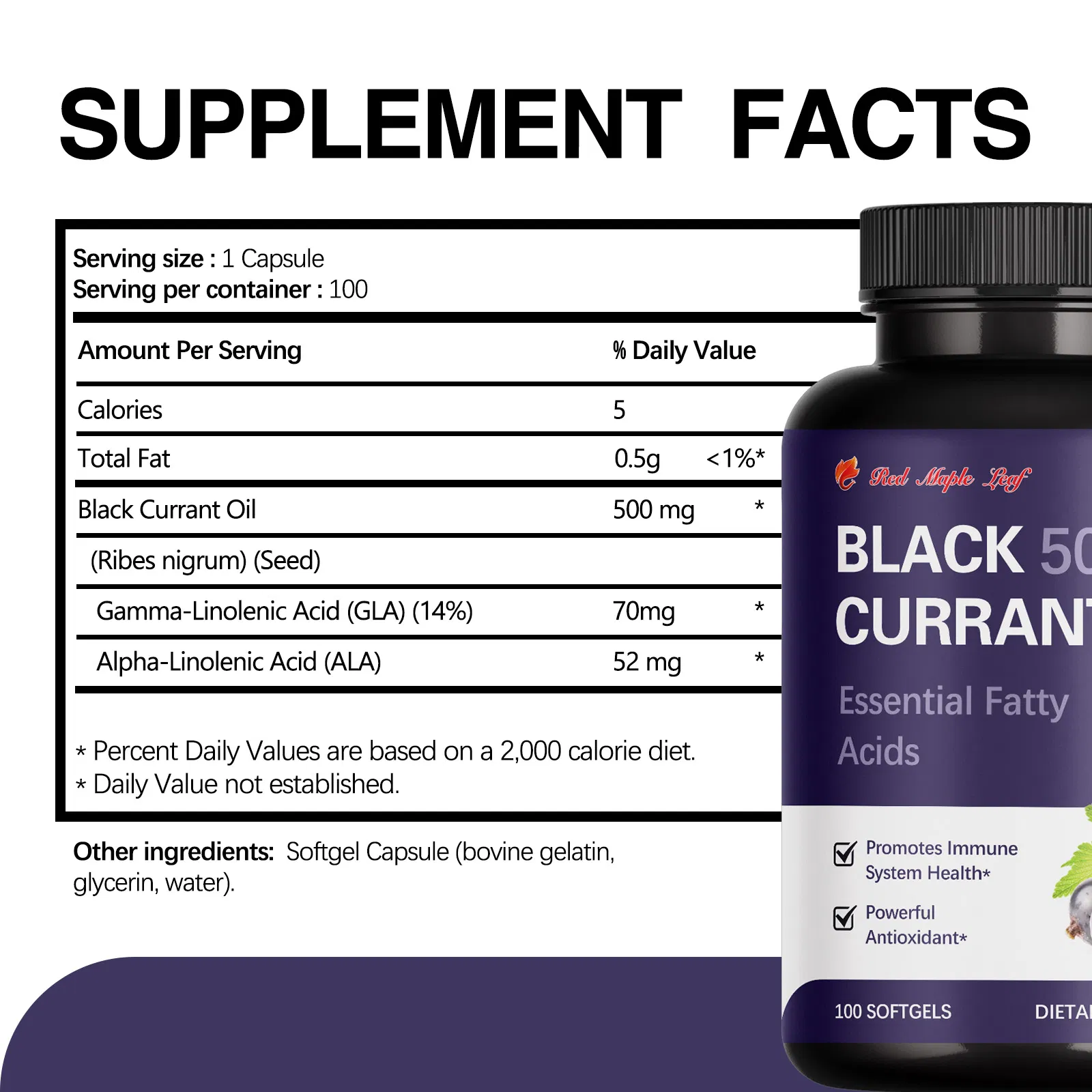 Óleo de Groselha Negra 500mg Softgels - Apoia o Envelhecimento Saudável, Resposta Inflamatória Saudável e Saúde da Pele