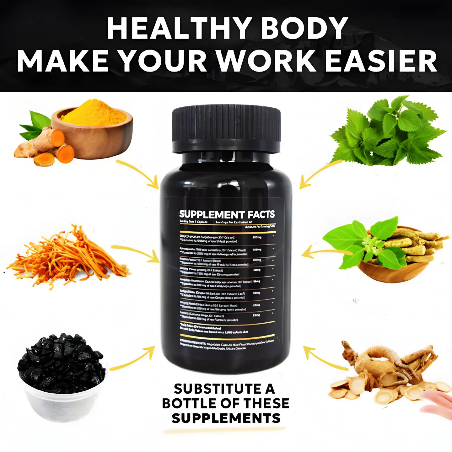 Cápsulas personalizadas de alta qualidade de Rhodiola Rosea, Ginseng, Aloe Vera e Shilajit