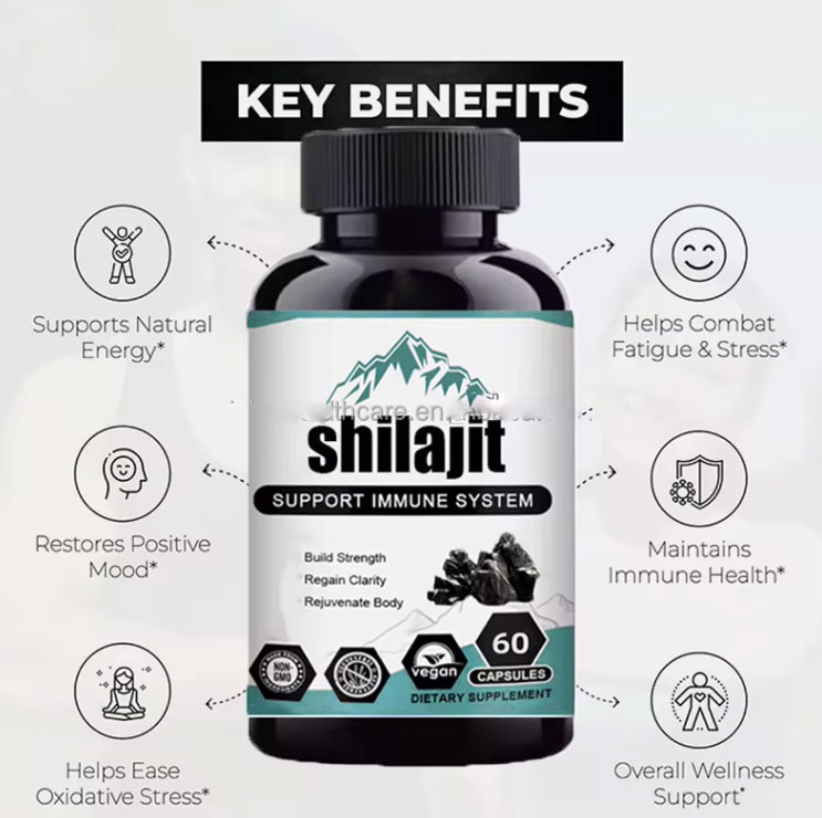 Extrato puro de Shilajit do Himalaia da Ausreson OEM, cápsula orgânica de Ashwagandha