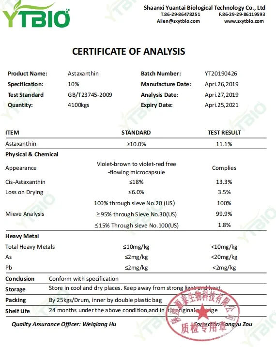 Certificado de Astaxantina 2