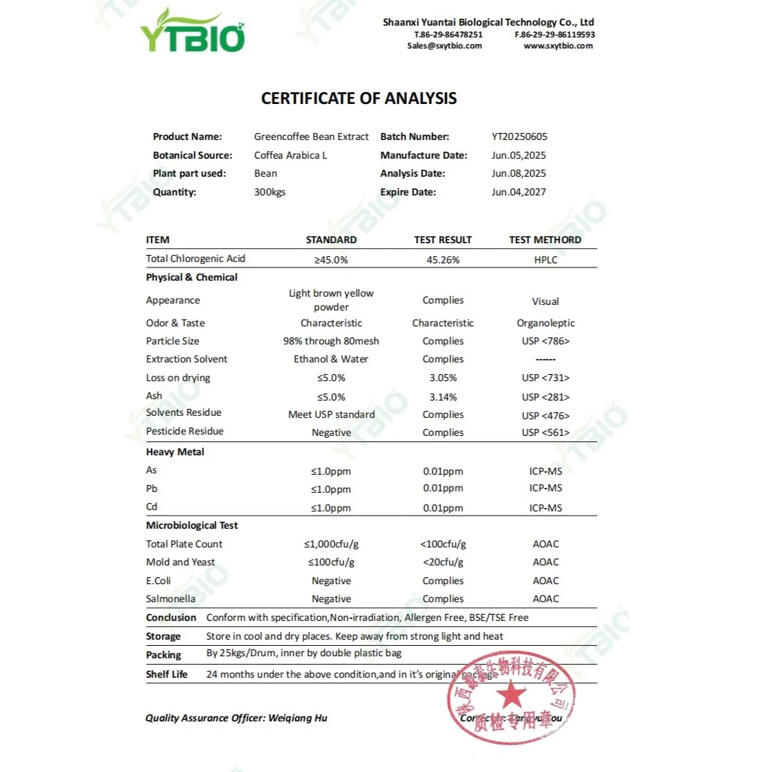 Extrato Natural de Planta Ácido Clorogênico 50% 98% CAS 9000-38-8 Extrato de Grão de Café Verde / Extrato de Flor de Jasmim