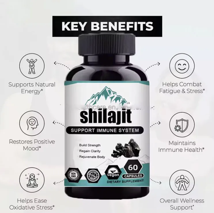 Extrato puro de Shilajit do Himalaia da Ausreson OEM, cápsula orgânica de Ashwagandha