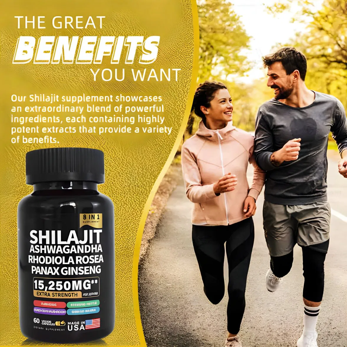 Cápsulas personalizadas de alta qualidade de Rhodiola Rosea, Ginseng, Aloe Vera e Shilajit