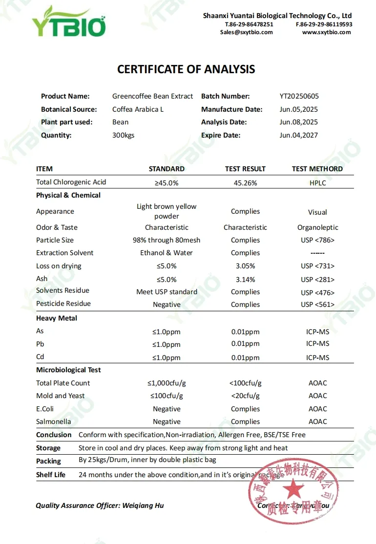 Suplementos Nutricionais de Alta Qualidade Extrato de Grão de Café Verde 50% Ácido Clorogênico