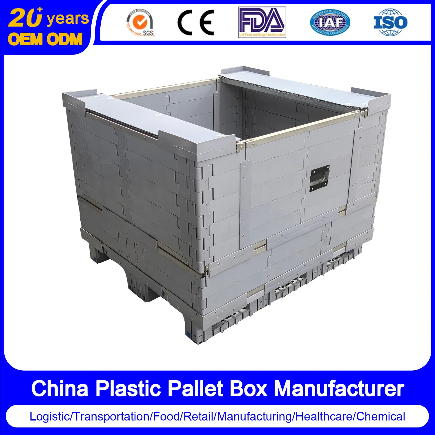 1000*800*400 Easy Handling Modular Box Space-Saving Folding Pallet Container for Logistics &amp; Distribution