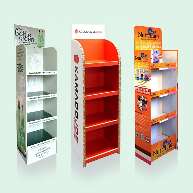 Custom Supermarket Retail Display Shelf Pop Cardboard Floor Display Rack Cardboard Product Display Stands