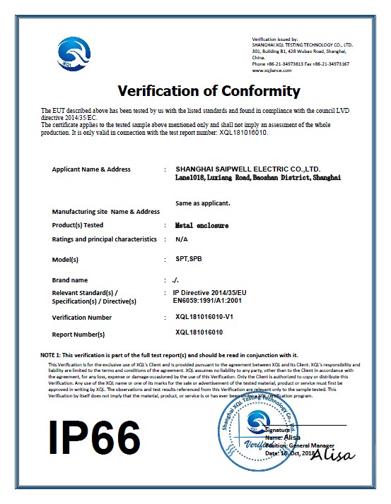 Distribution Box Certifications